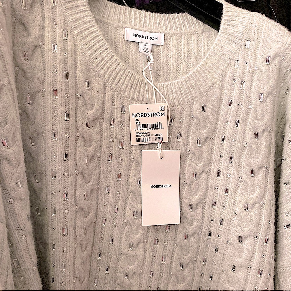 Nordstrom wool blend grey knitted boxy sweater with rhinestones sizeXL